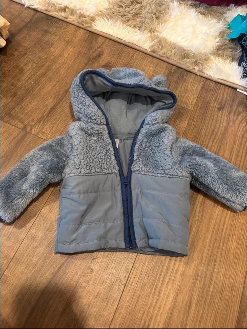 Carter's Light Blue Sherpa-Trim Hooded Puffer Jacket